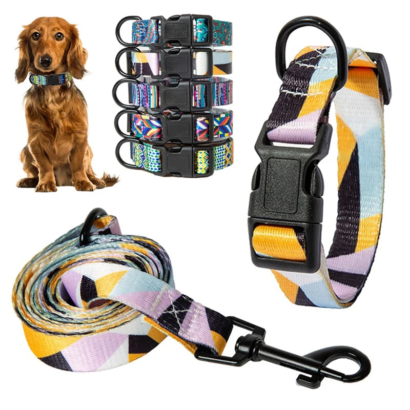 Bohemian Style Dog Collar & Leash Set – Adjustable for Small, Medium & Large Dogs