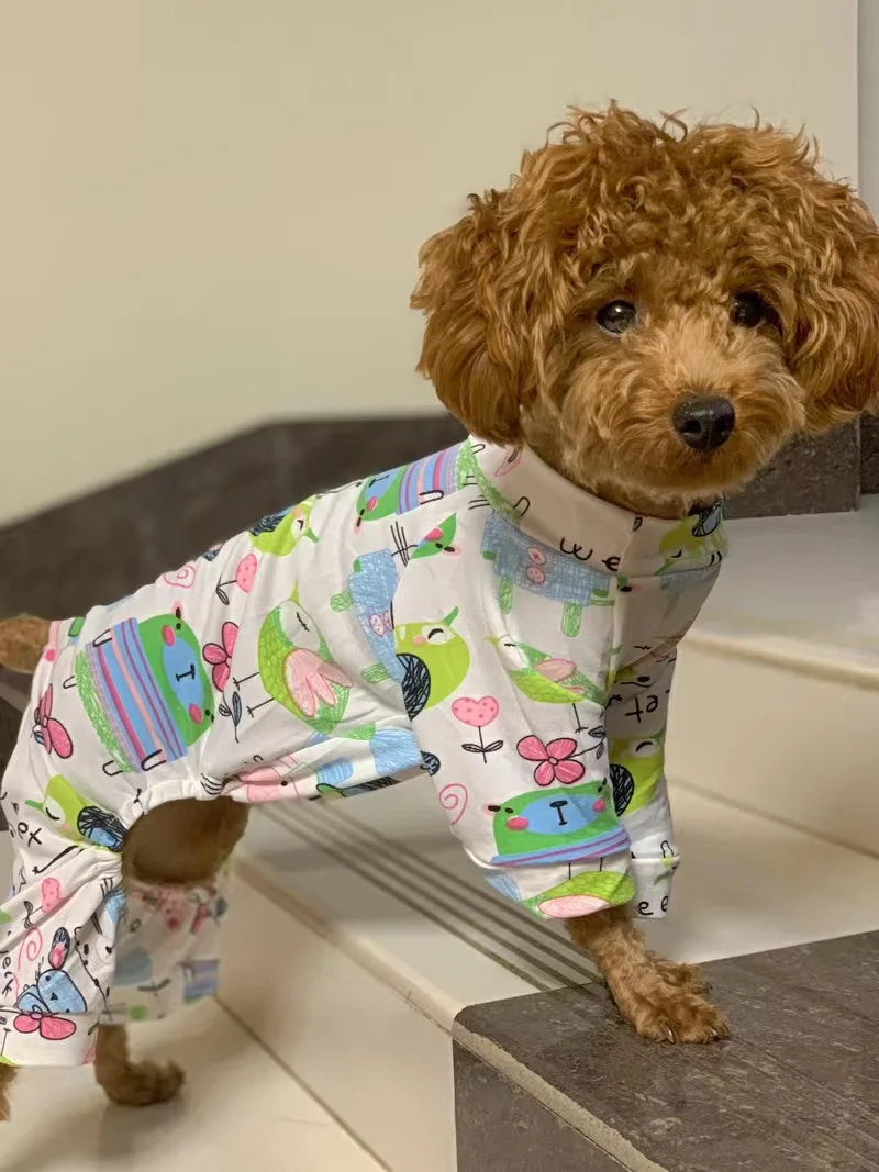 Soft Cotton Printed Pyjama Jumpsuit for Small Dogs