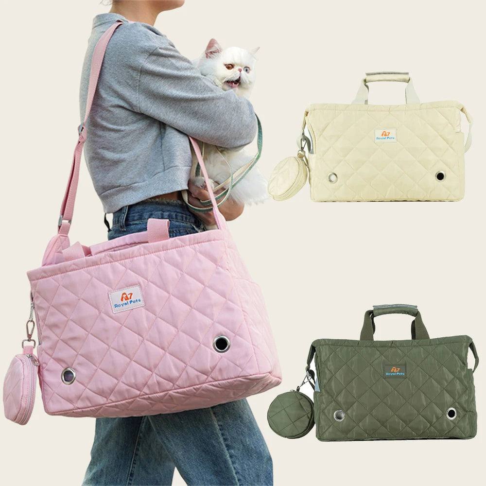 Quilted Portable Breathable Cat Puppy Travel Tote Handbag with Detachable Shoulder Strap Small  Kitten Pet Outdoor Carry Bags