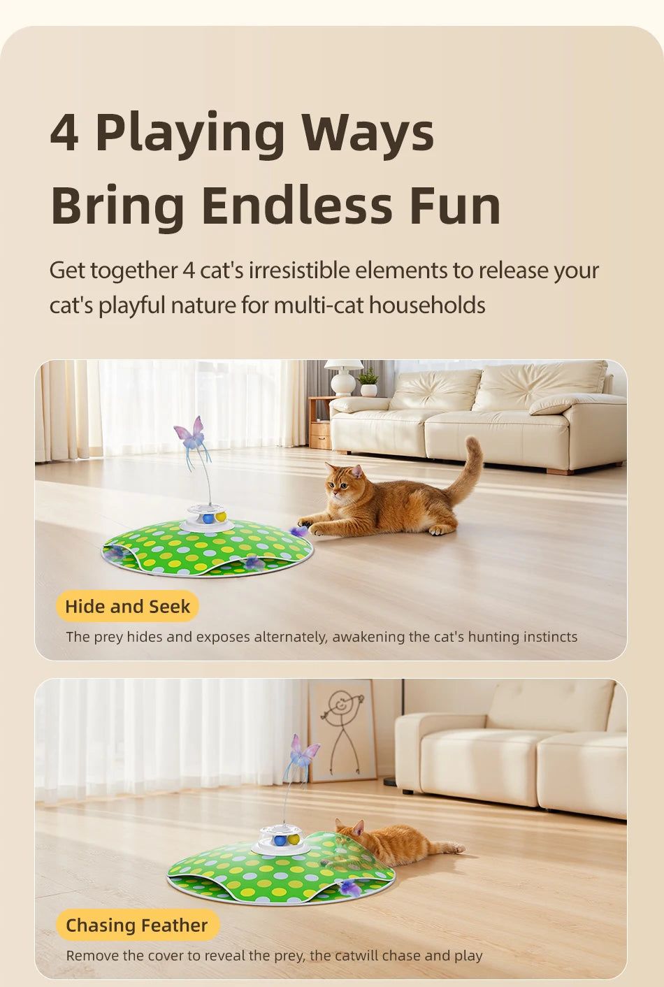 Interactive Hide & Seek Cat Toy - 3-in-1 Smart Feather & Butterfly Teaser
