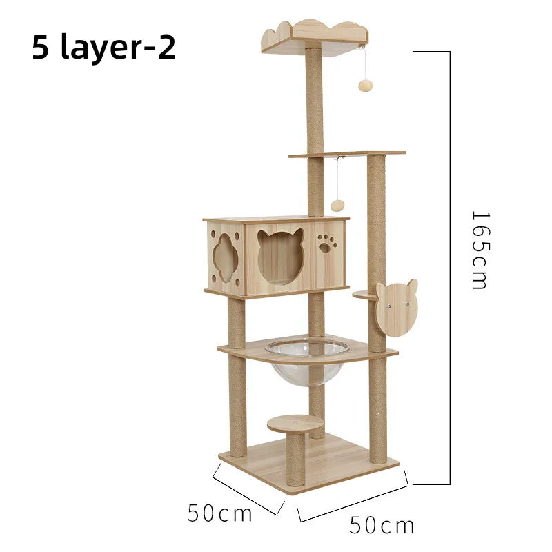 Multi-Level Wooden Cat Tree with Sisal Scratching Posts