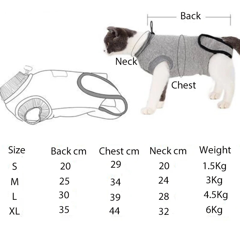 Combinaison de récupération post-opératoire pour chats et petits chiens