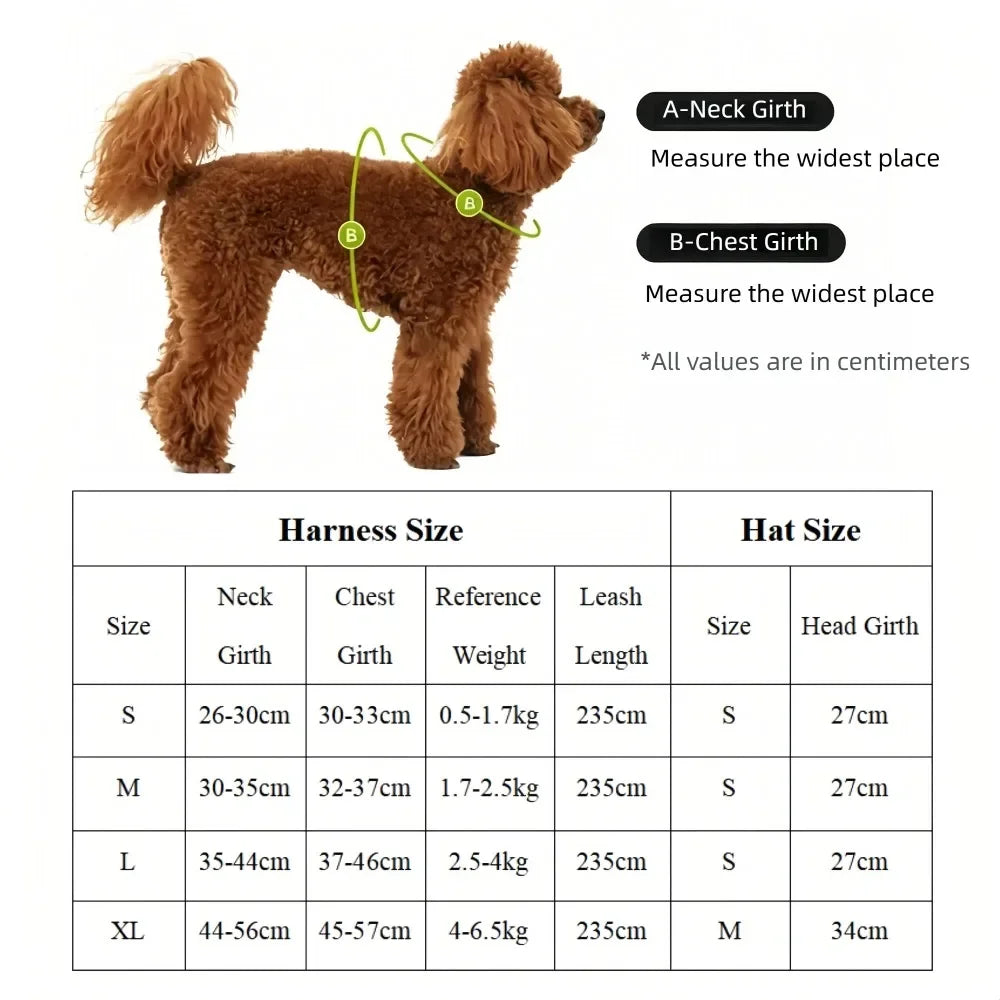 Anti-Escape Harness, Leash & Sun Hat Set for Small Dogs & Cats