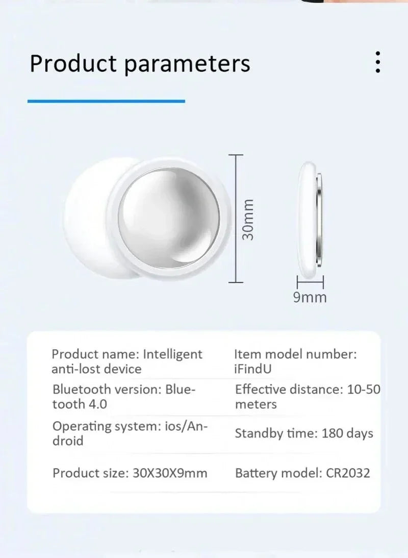 Ultra-Compact 30mm Bluetooth Tracker for Pets, Keys & Bags — Leather Sleeve Option