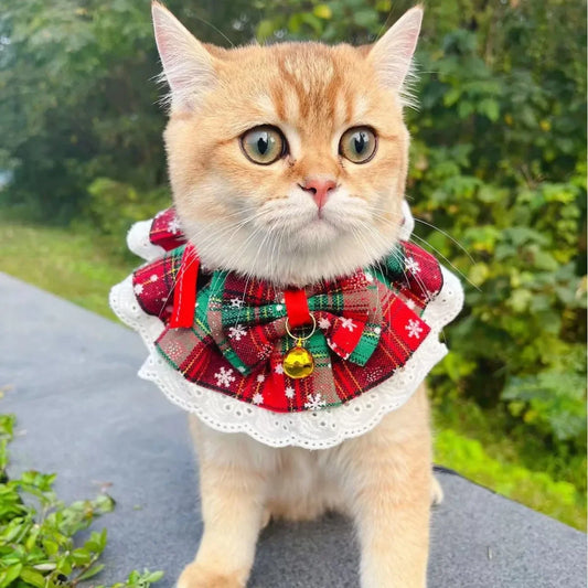 Christmas Cat Collar with Bells - Washable Bandana Scarf for Small Dogs and Cats