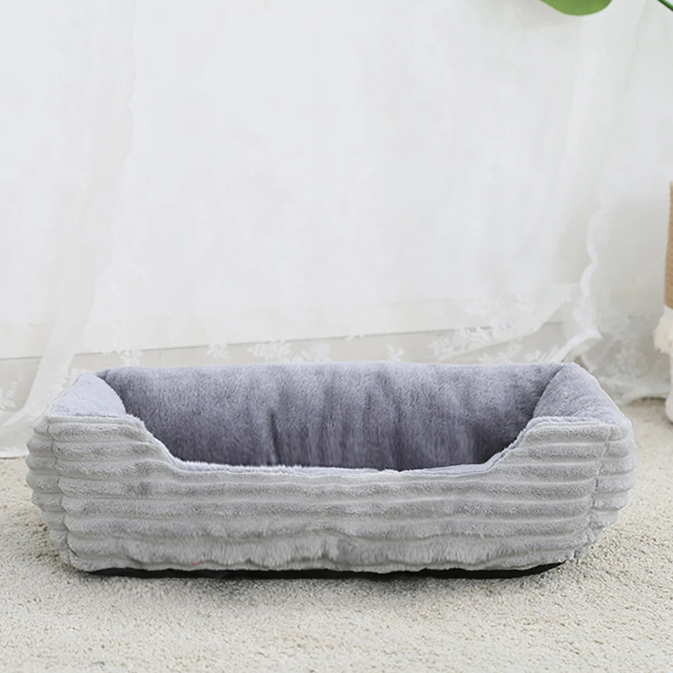 Square Plush Calming Dog & Cat Bed – Waterproof Oxford Sofa Cushion for Small & Medium Pets