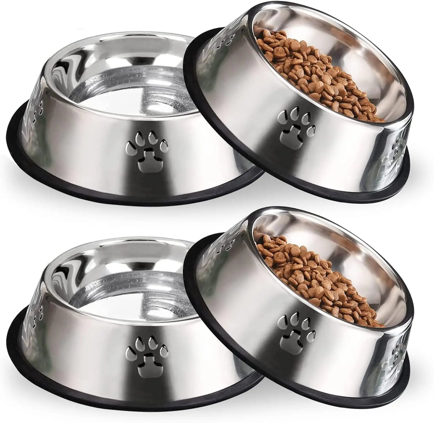 Stainless Steel Pet Bowls Set - 2 Pack Non-Slip Stackable Dishes