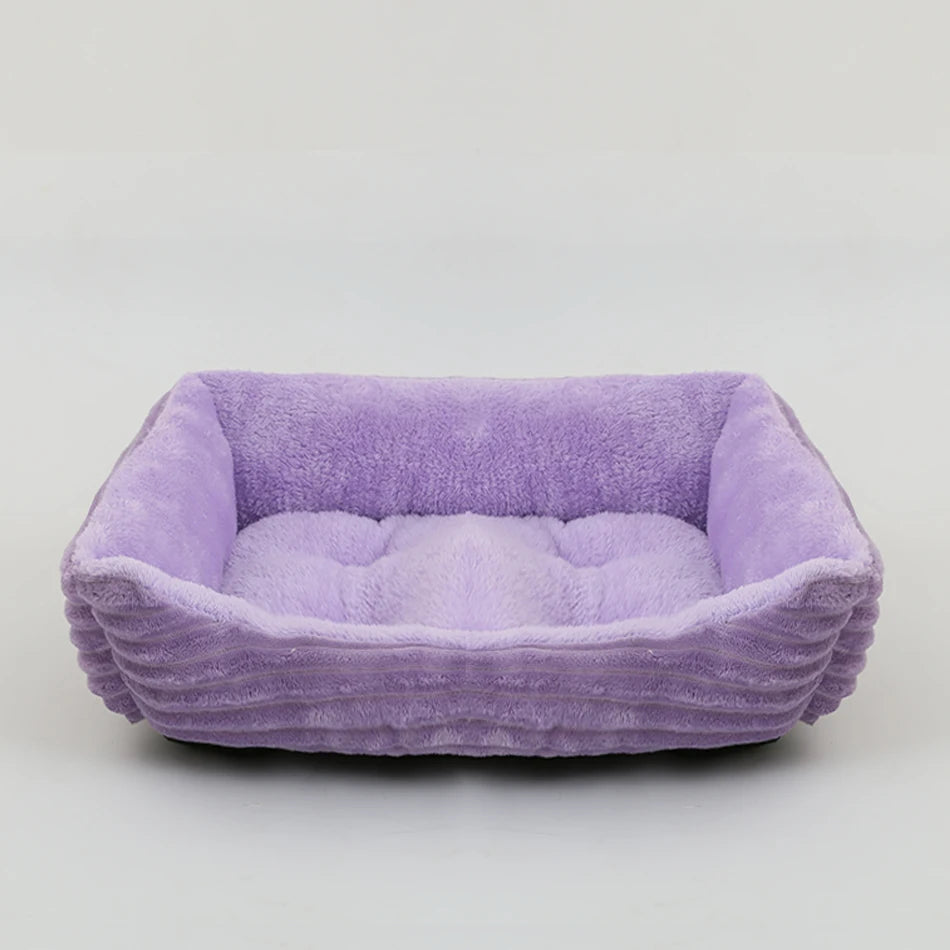 Square Plush Calming Dog & Cat Bed – Waterproof Oxford Sofa Cushion for Small & Medium Pets