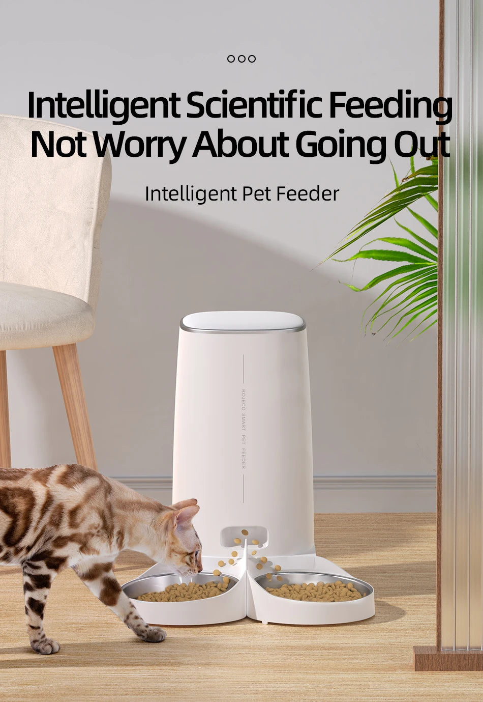 Automatic Dry Food Pet Feeder with Single or Double Bowls