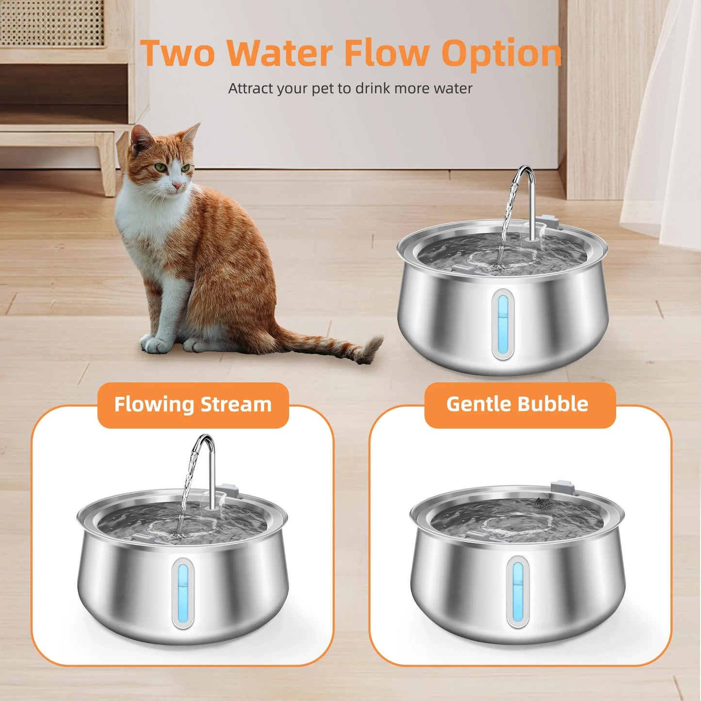 4L Stainless Steel Cat & Dog Water Fountain — Ultra-Quiet Pump for Multiple Pets