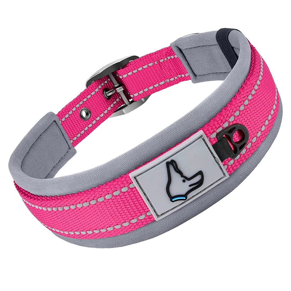 Padded Reflective Nylon Dog Collar – Adjustable for Small, Medium & Large Dogs