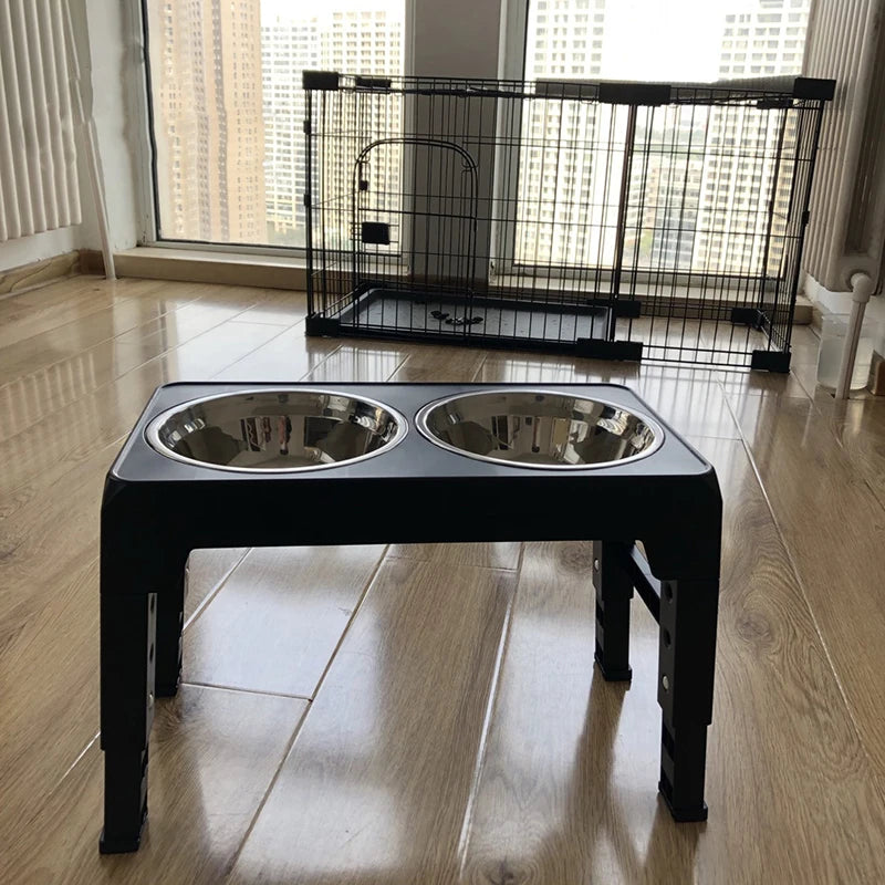 Adjustable Raised Dog Feeding Stand with Double Bowls