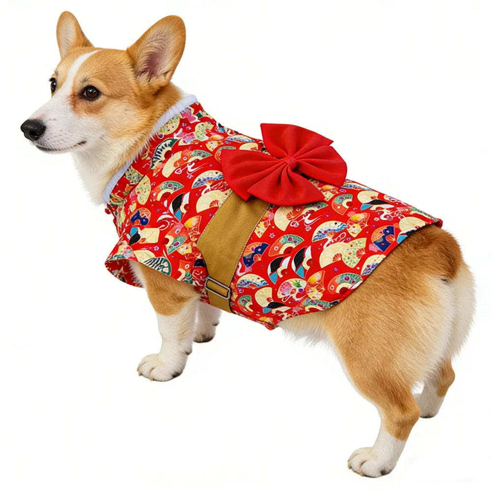 Japanese Bow Print Pet Kimono for Cats & Small Dogs