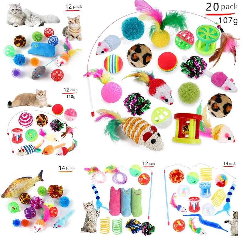 Foldable Cat Play Tunnel with Mouse Balls and Fish Toys
