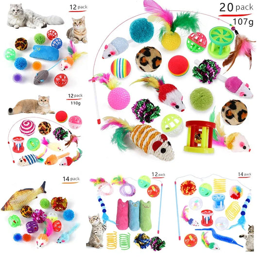 Foldable Cat Play Tunnel with Mouse Balls and Fish Toys
