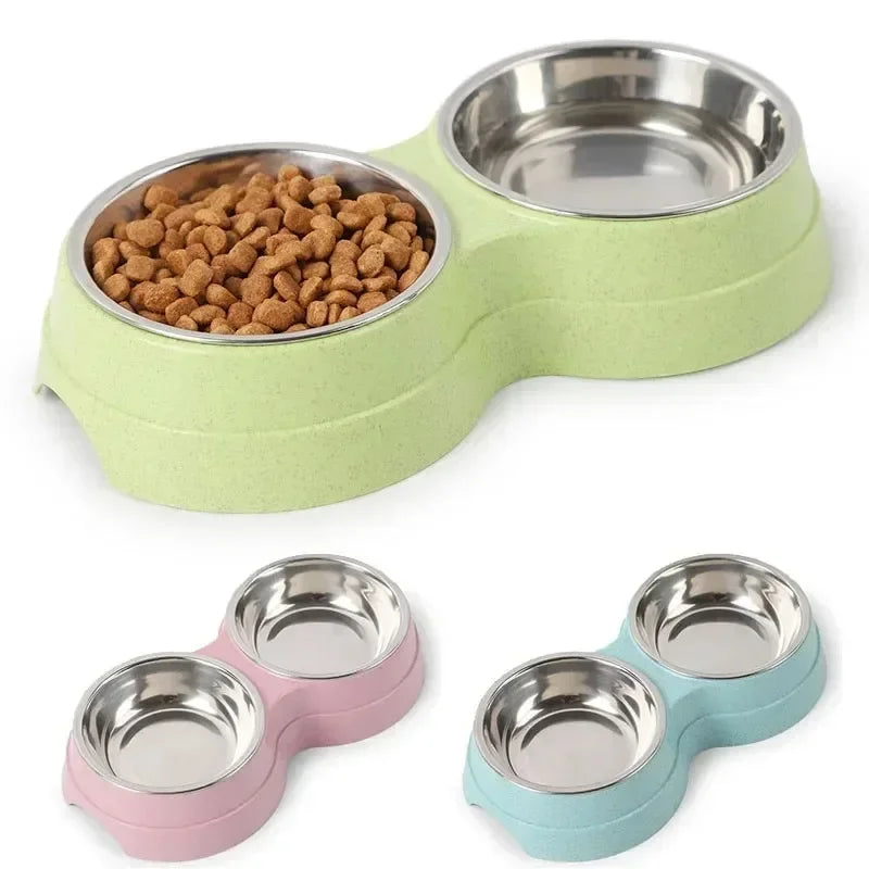 Double Stainless Steel Pet Bowl with Raised Stand – For Dogs & Cats