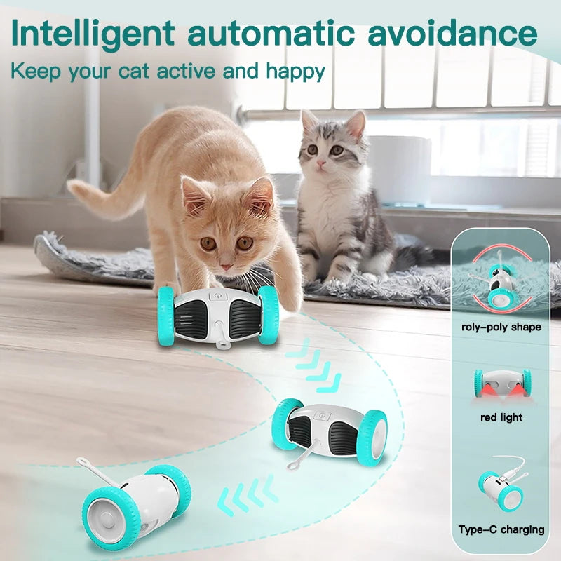 Jouet interactif intelligent pour chat - Voiture à équilibrage automatique avec plumeau pour jeu d'intérieur