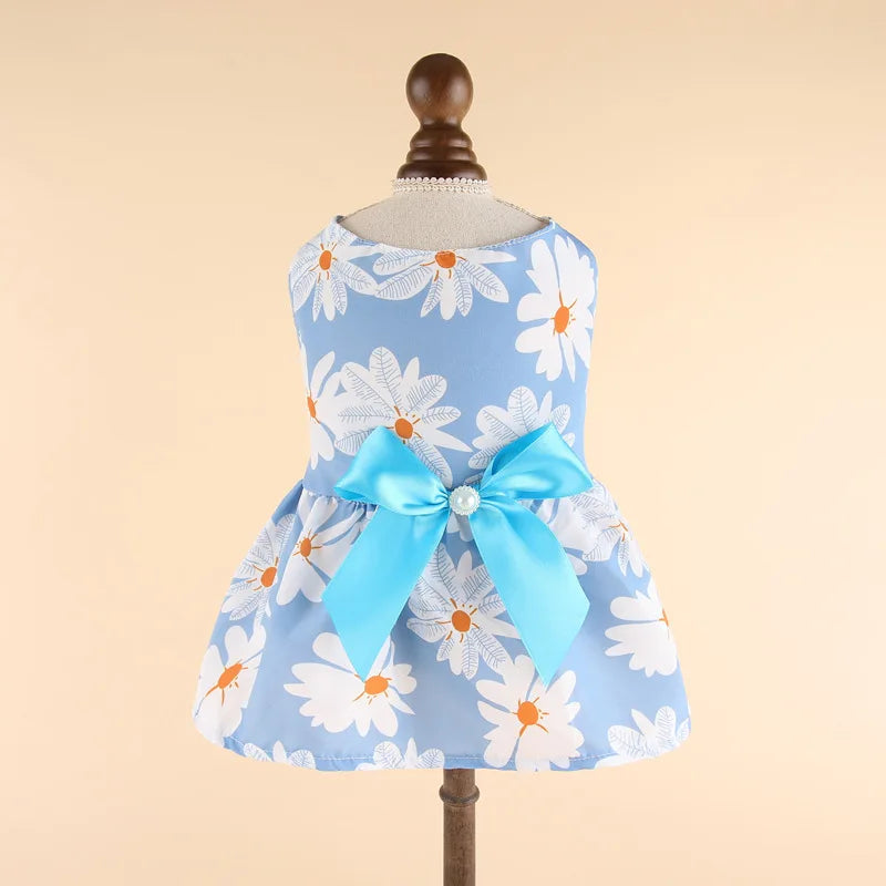 Robe de princesse pour animaux de compagnie - Robe d'été à rayures et carreaux avec nœud pour chats et petits chiens