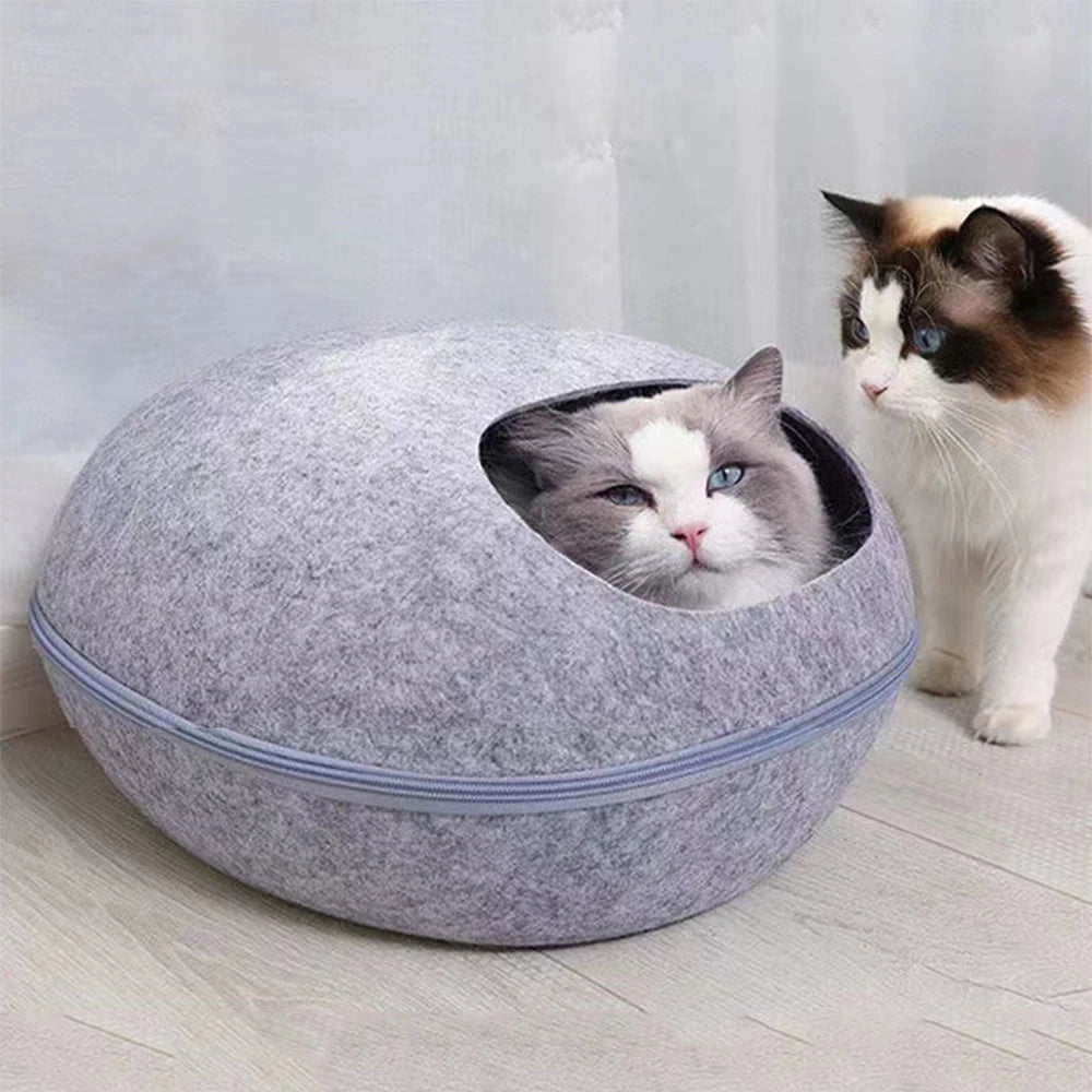 Egg-Shaped Felt Cat Bed with Mattress