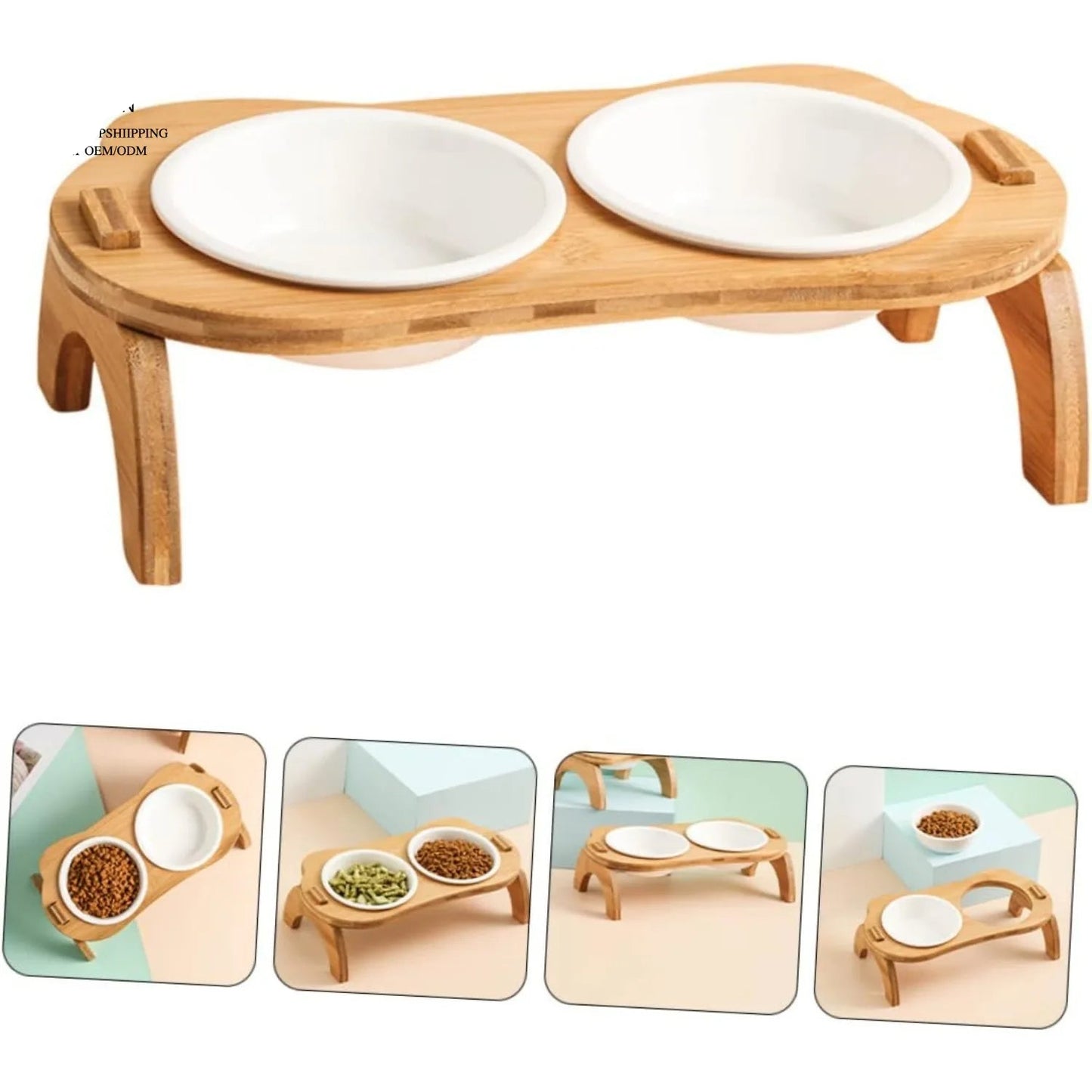 Raised Cat Bowl Set with Tilted Stand