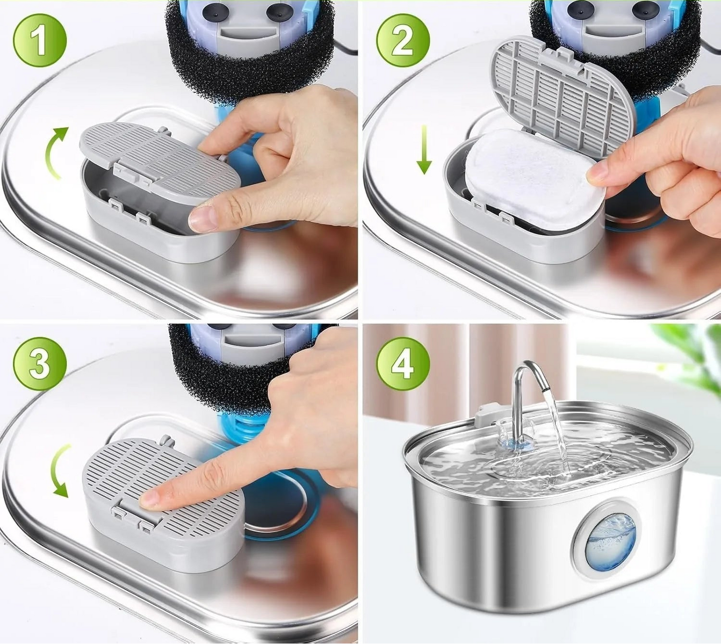 Filtres de remplacement et éponges pour fontaines à eau pour animaux de compagnie - Compatibles avec les modèles 2L et 3.2L