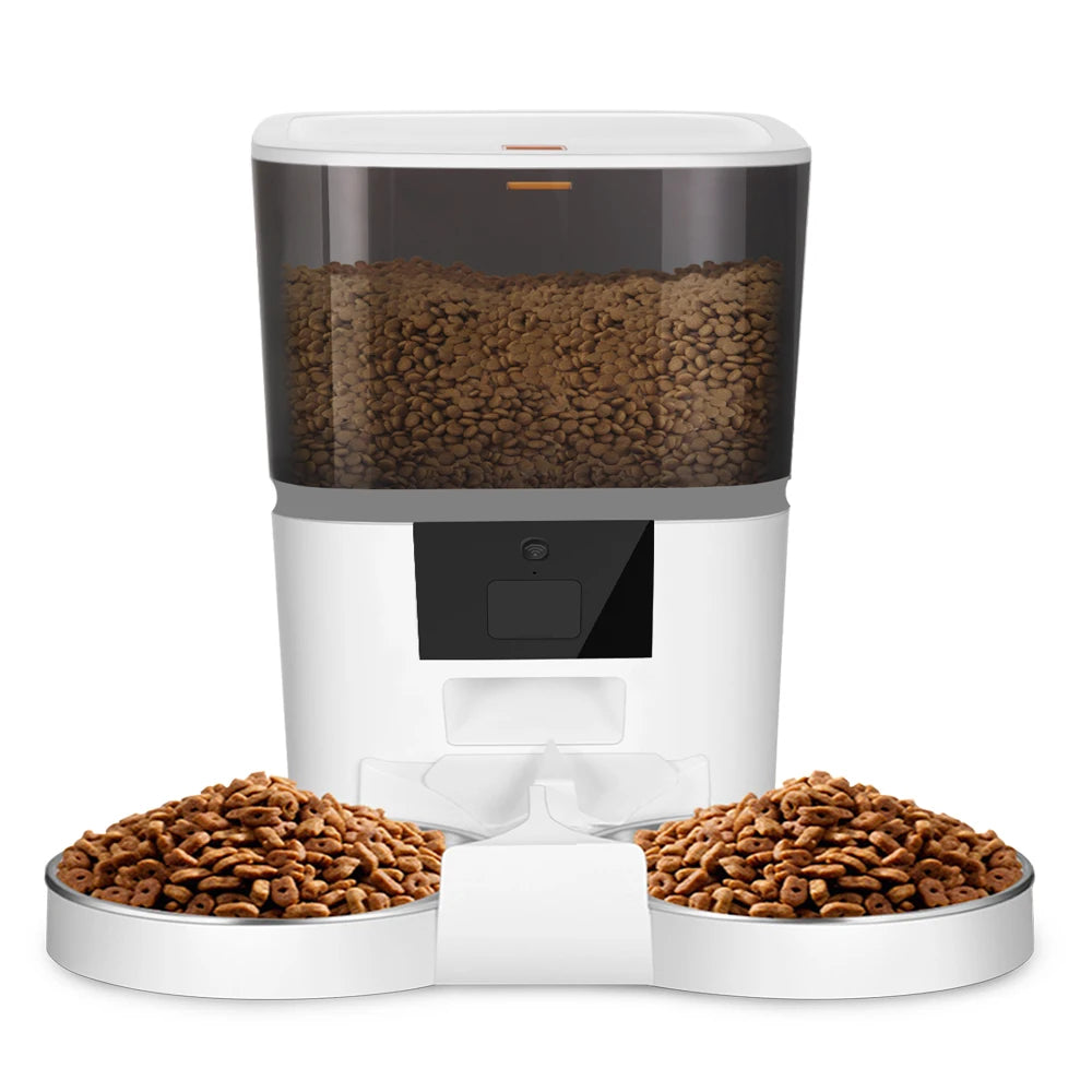 Distributeur automatique de nourriture pour animaux de compagnie Smart WiFi 4L - Double gamelle avec télécommande