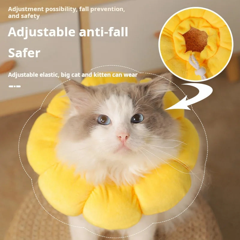Collerette de protection tournesol – Cône élisabéthain en coton doux pour chats et chiens