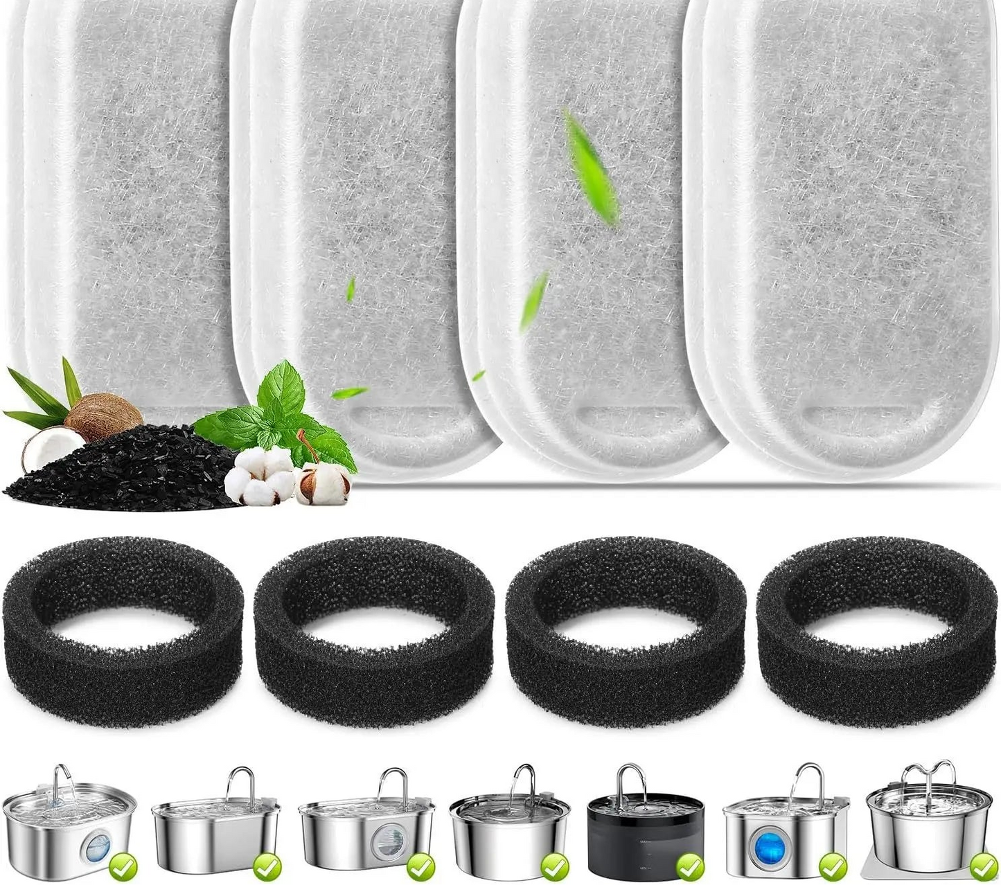 Filtres de remplacement et éponges pour fontaines à eau pour animaux de compagnie - Compatibles avec les modèles 2L et 3.2L