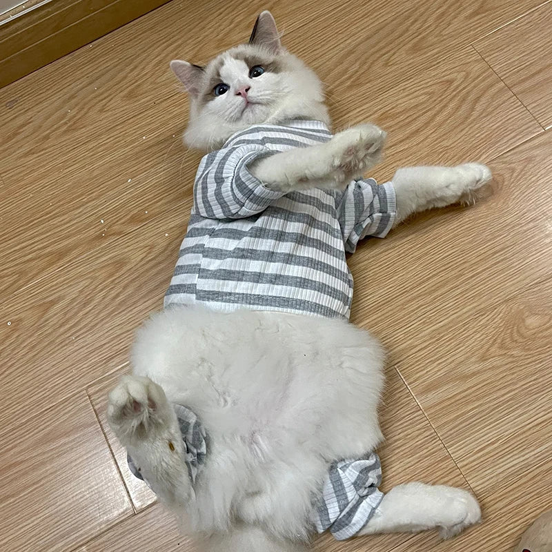 Stripe Print Cotton Pyjama Jumpsuit for Cats & Small Dogs