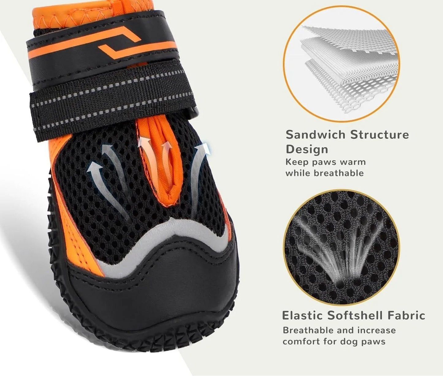 Reflective Dog Boots & Paw Protectors with Hard Toe Cap | Set of 4