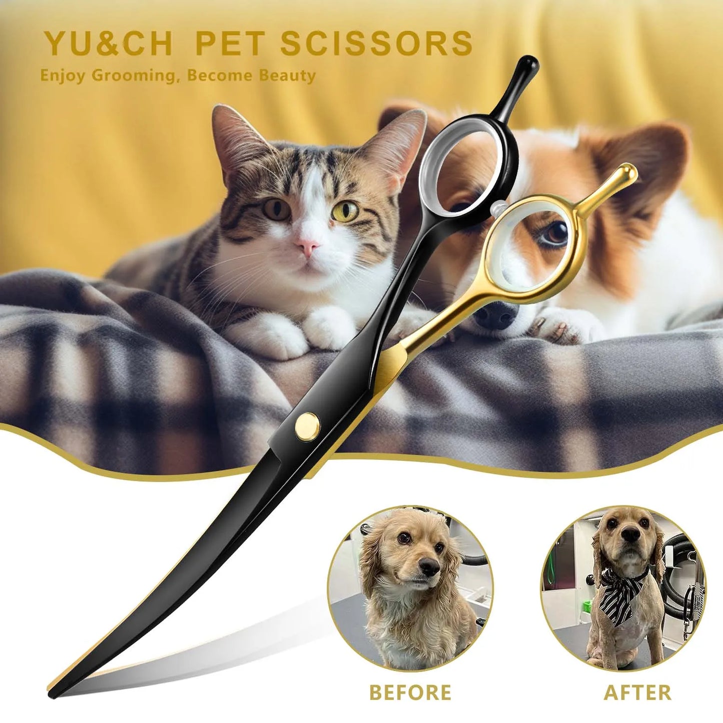 7.5" Professional Curved Grooming Scissors for Dogs & Cats