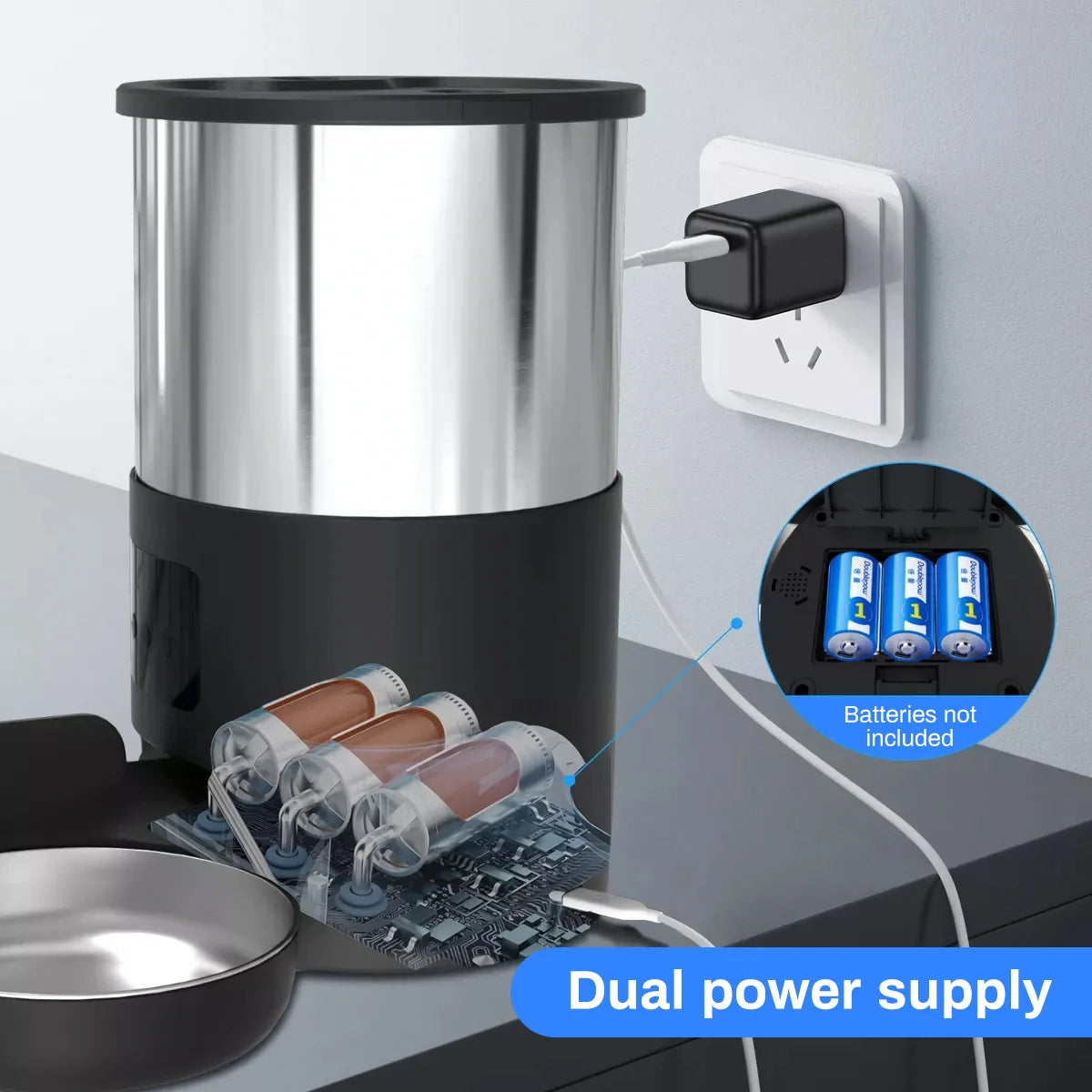 Distributeur automatique de nourriture intelligent pour animaux de compagnie 4L – Double gamelle en acier inoxydable avec contrôle via application et WiFi