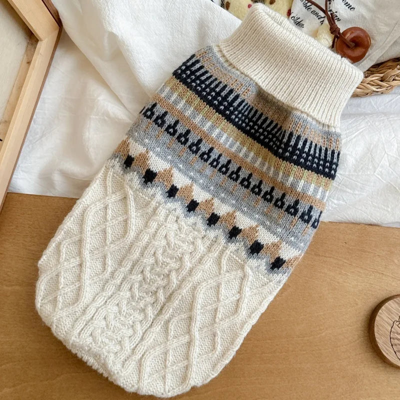Vintage Print Dog Sweater for Small & Medium Dogs — Navy, Blue & Beige