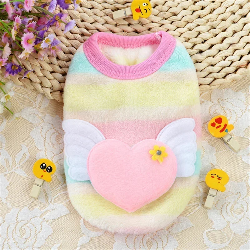 Cartoon Print Plush Vest for Small Animals & Kittens