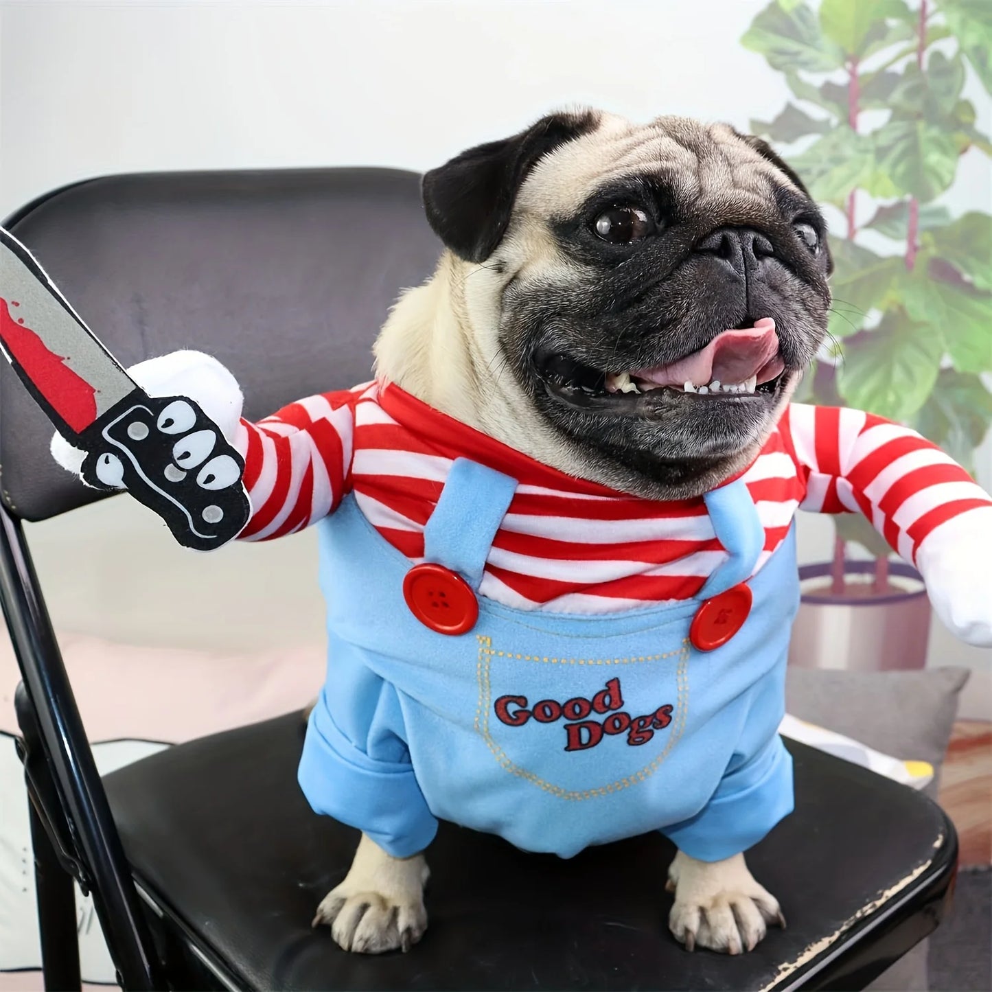 Costume de Chien Poupée Ensanglantée Halloween avec Perruque