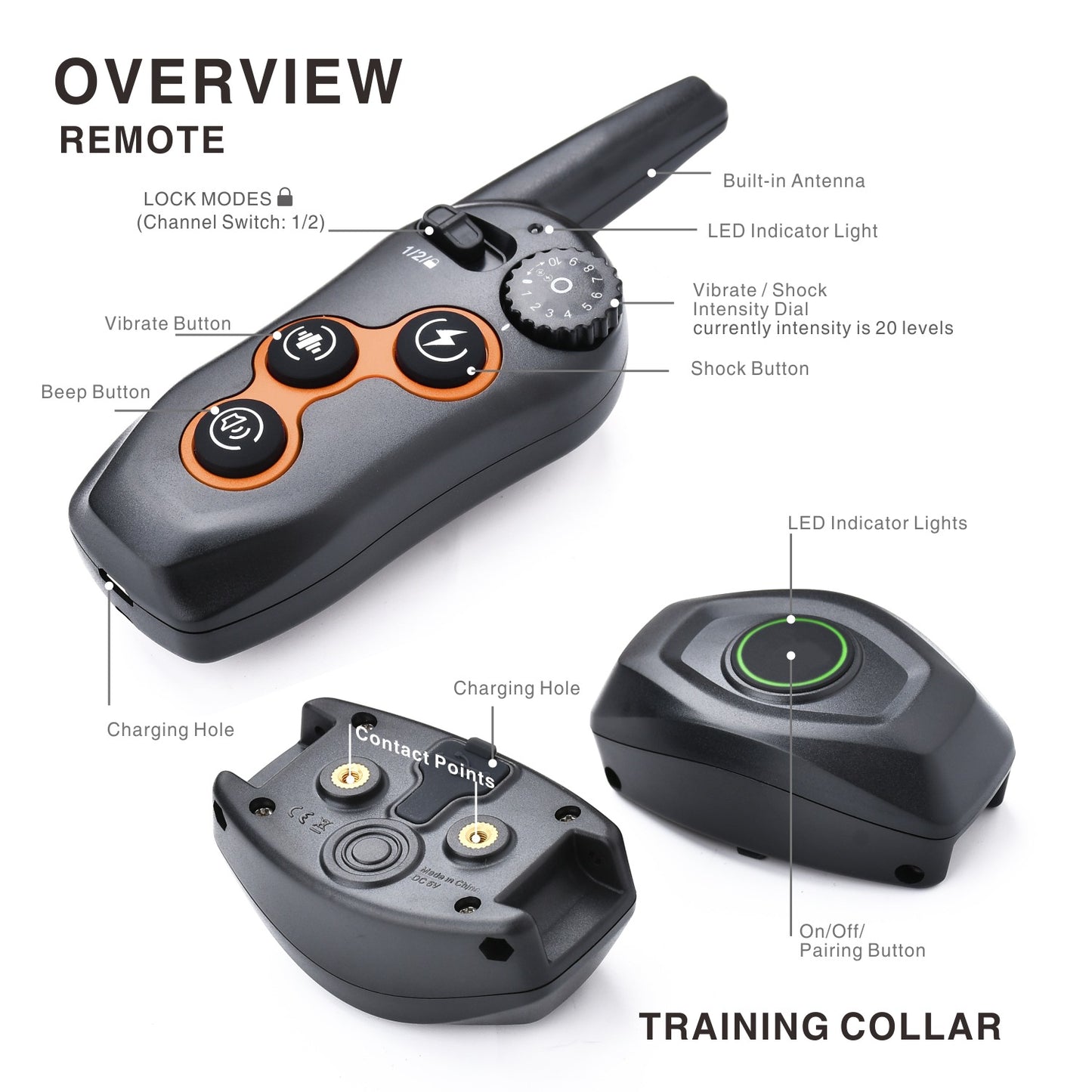 Rechargeable Dog Training Collar - IPX7 Waterproof with Remote for All Dog Sizes