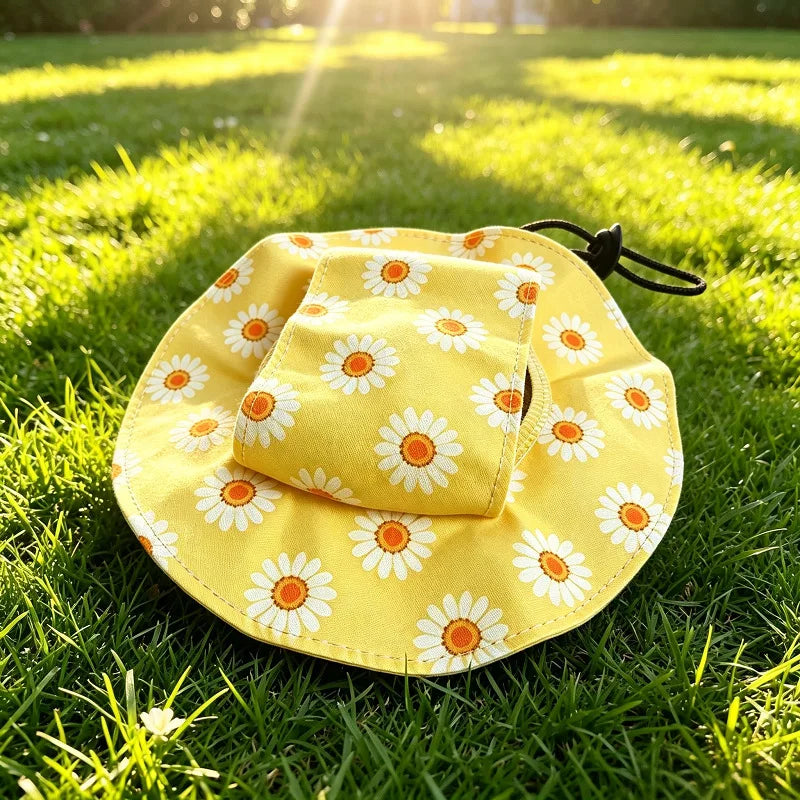 Cotton Bucket Sun Hat with Ear Holes for Cats & Small Dogs