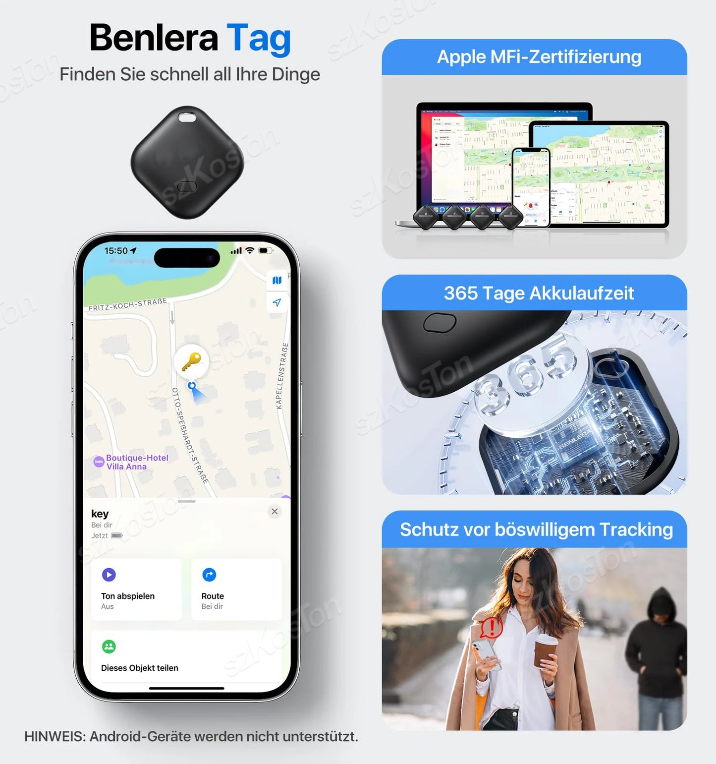 Mini traceur GPS pour animaux de compagnie et enfants - Localisateur intelligent compatible avec Localiser d'iOS