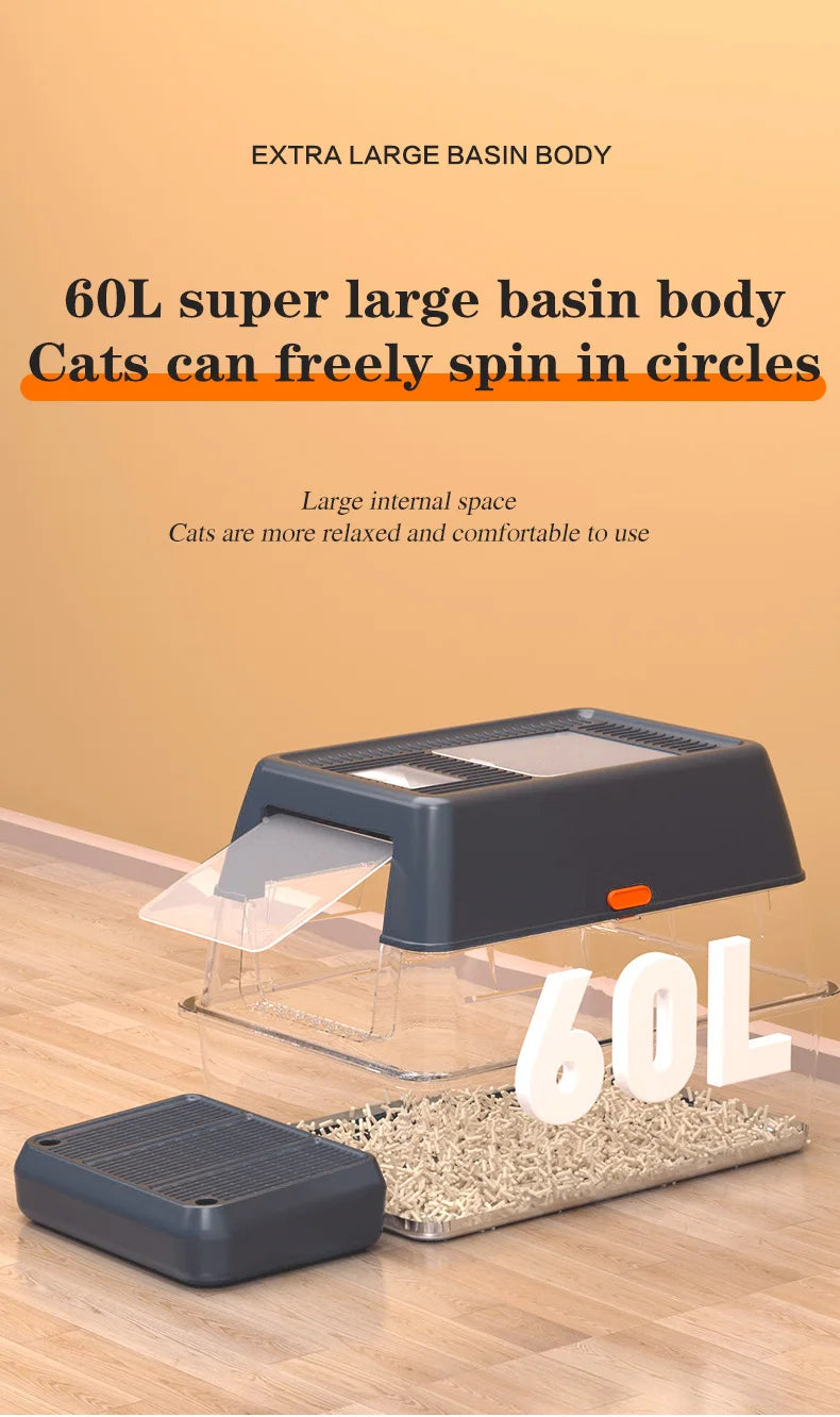 Extra Large Enclosed Stainless Steel Cat Litter Box with Lid