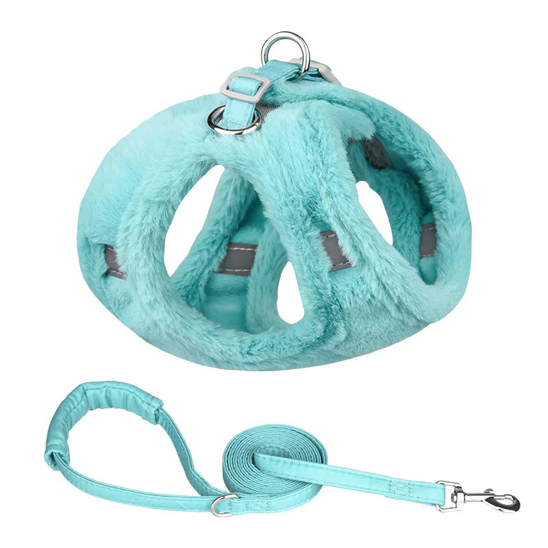 Winter Warm Faux Fur Cat & Dog Harness with Leash Set