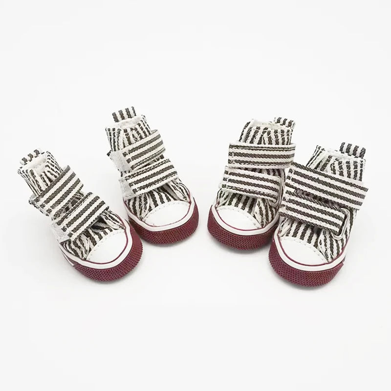 Anti-Slip Dog Shoes & Breathable Canvas Booties – Set of 4