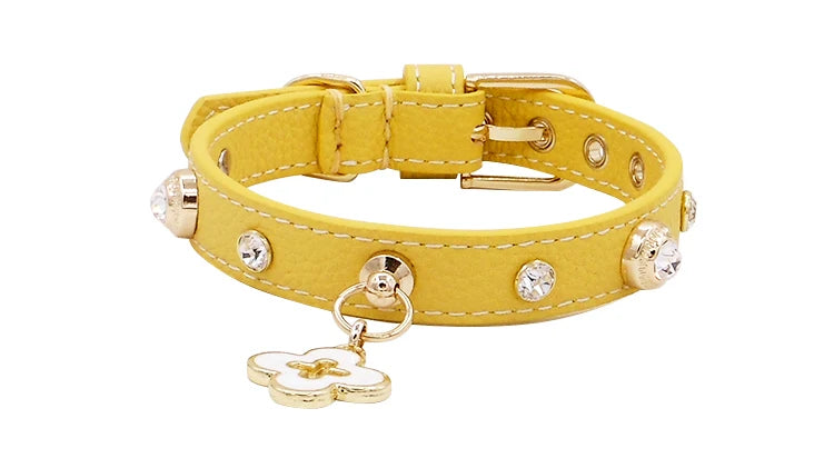 Rhinestone Genuine Leather Dog & Cat Collar