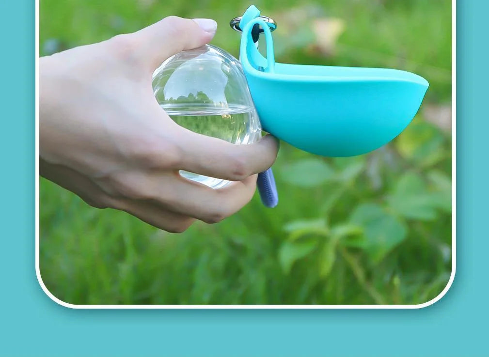 2-in-1 Stainless Steel Dog Water Bottle with Removable Silicone Bowl — 285ml