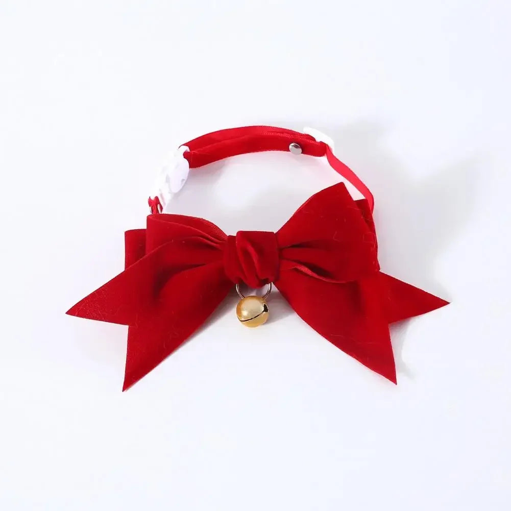 Velvet Bow Cat Collar with Bell - Decorative Breakaway Kitten Collar