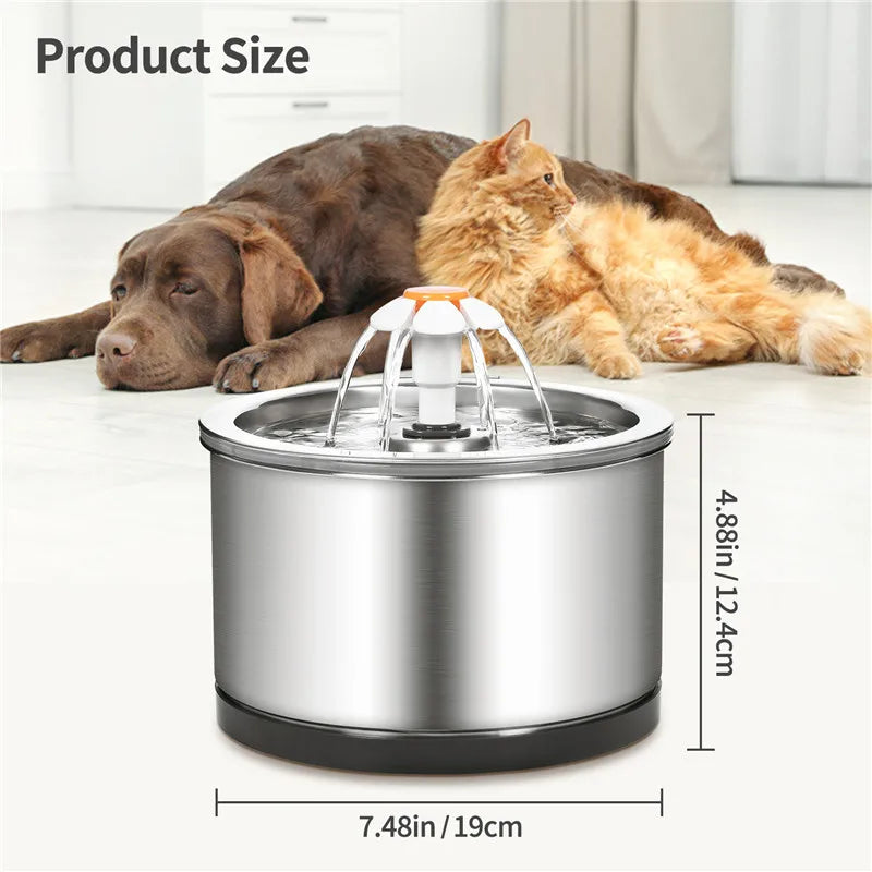 Fontaine à Boire Automatique 2L Avec Filtre Fontaine à Boire pour Animaux en Acier Inoxydable Distributeur d'Eau pour Chiens et Chats