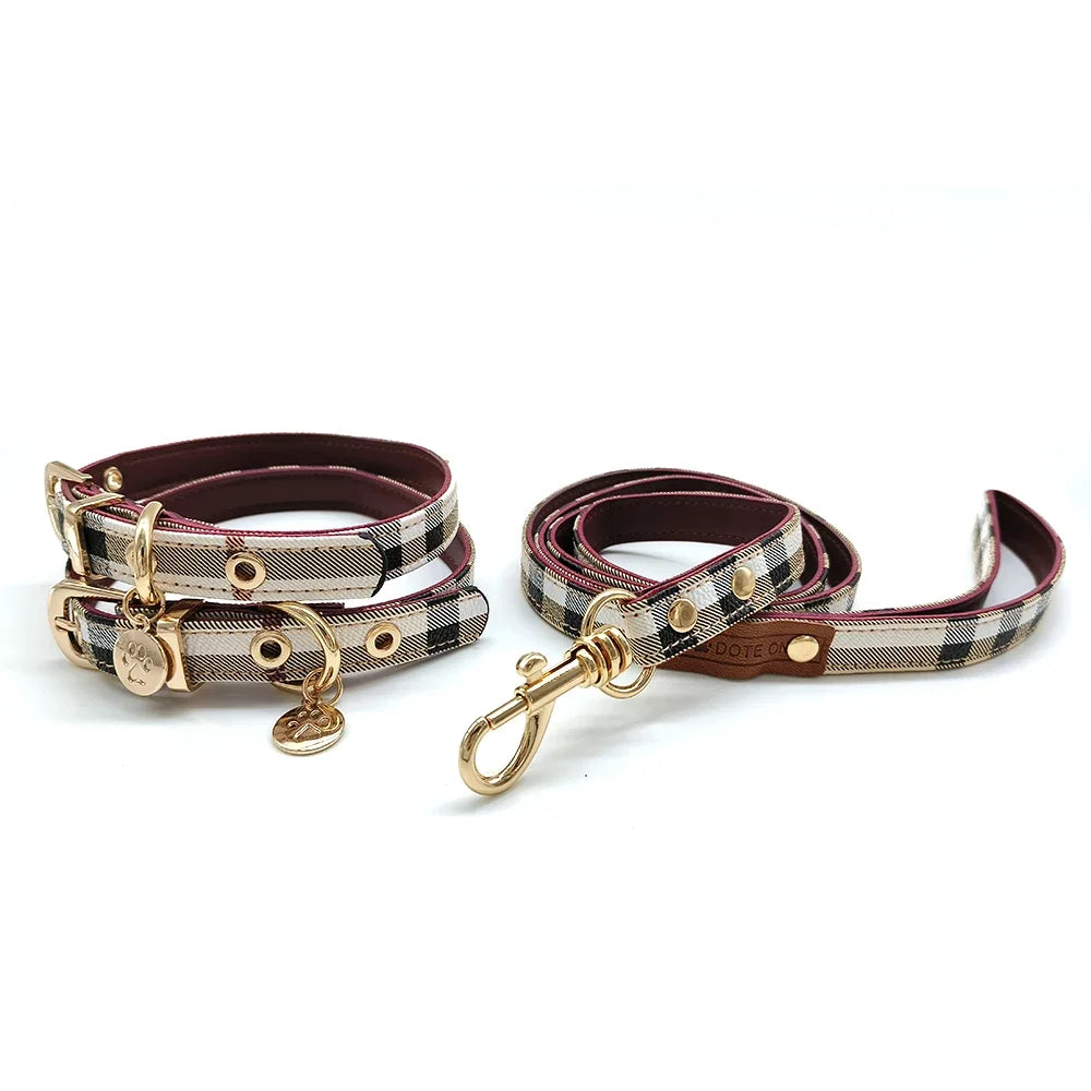 Leather Dog Collar & Leash Set – Black & White Stripe