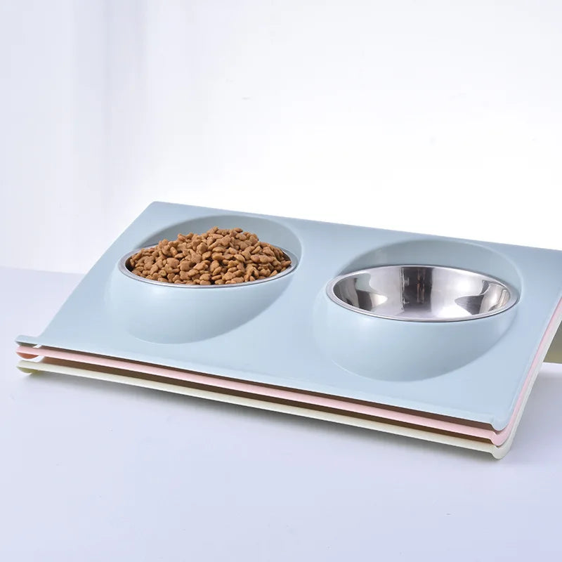 Stainless Steel Double Bowl Feeding Station for Dogs & Cats