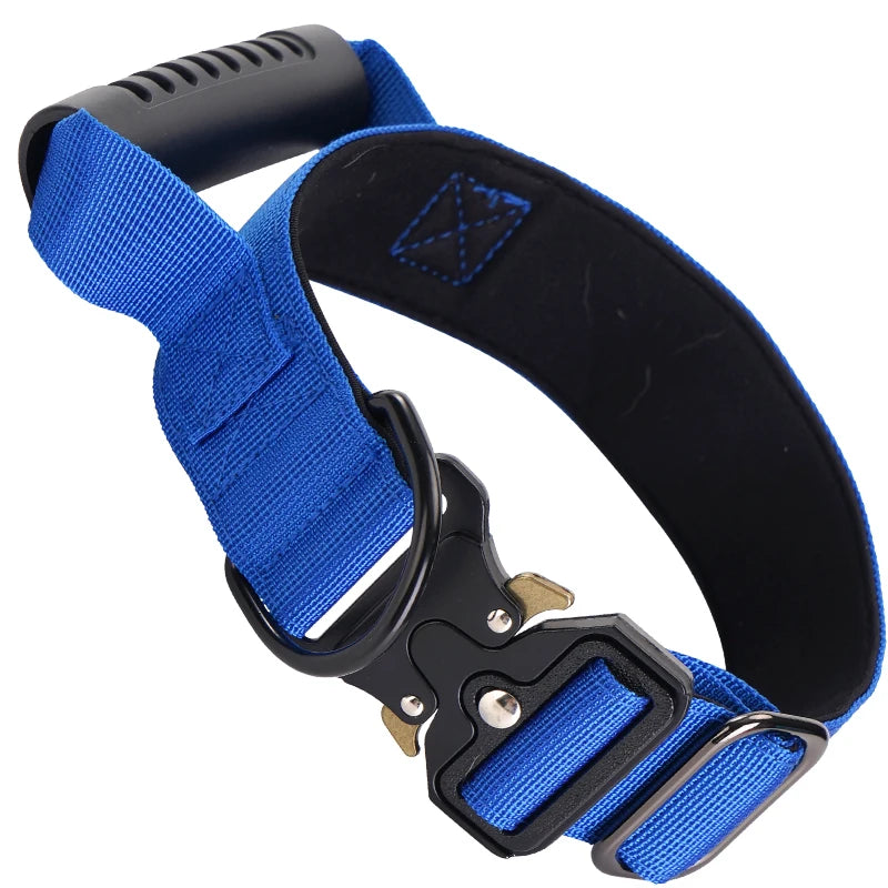 Heavy Duty Tactical Dog Collar with Handle — Metal Buckle Training Collar for Medium & Large Dogs