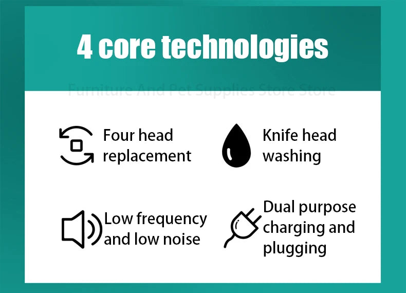 4-in-1 Cordless Pet Grooming Set with 4 Blades — Low Noise Rechargeable Clipper