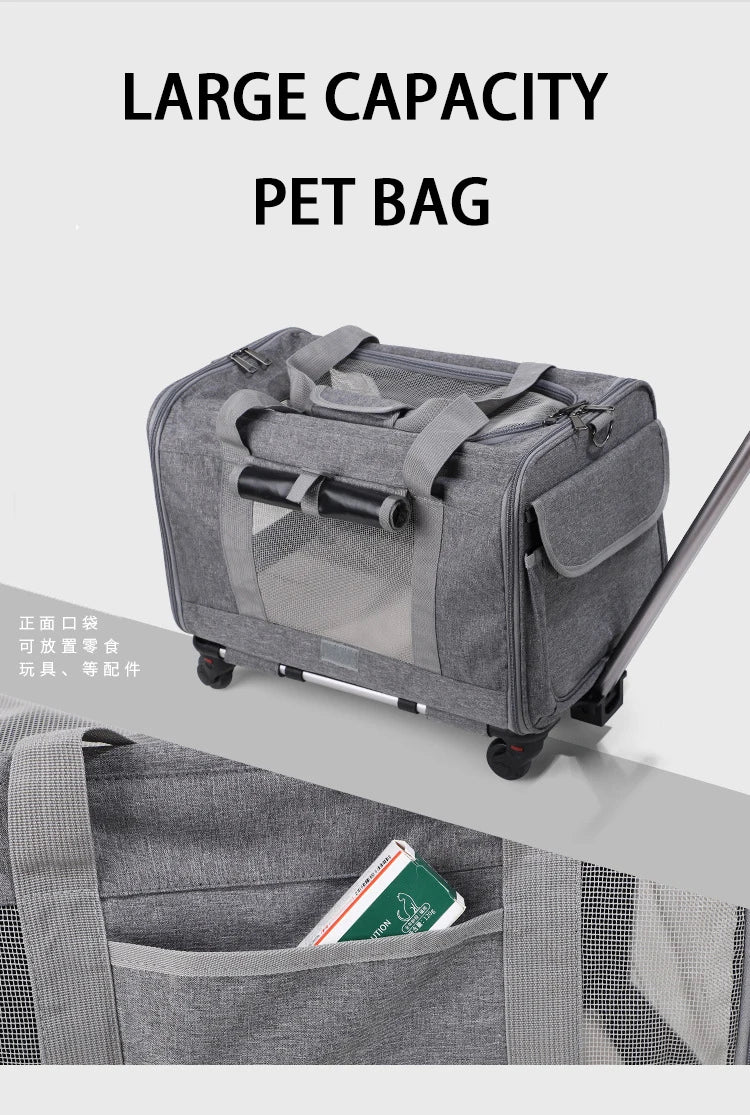 Sac de transport roulant pour animaux de compagnie avec roues — Approuvé par les compagnies aériennes et poussette pliable